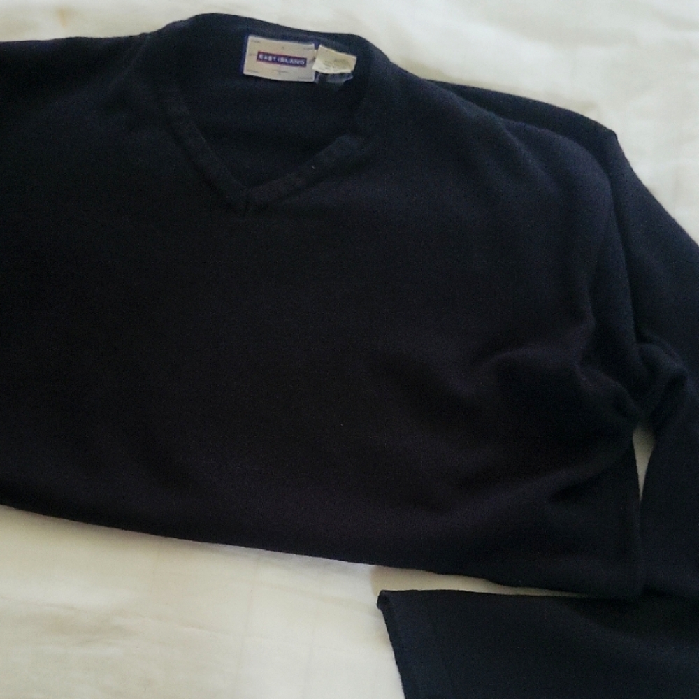 Men's Black V-Neck Sweater-- Fine Gauge